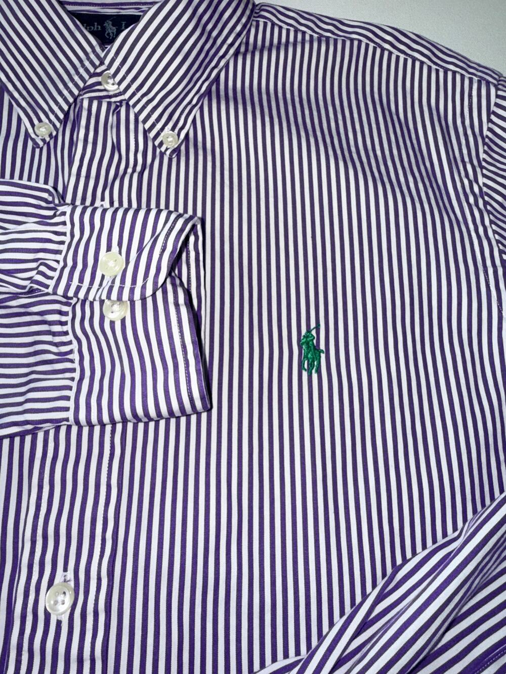 Ralph Lauren Custom Fit Shirt Men's 15 34 Purple White Stripe Cotton Pony